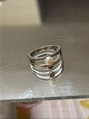 Pandora Silver Stackable Ring with Pearl Accent - Silver